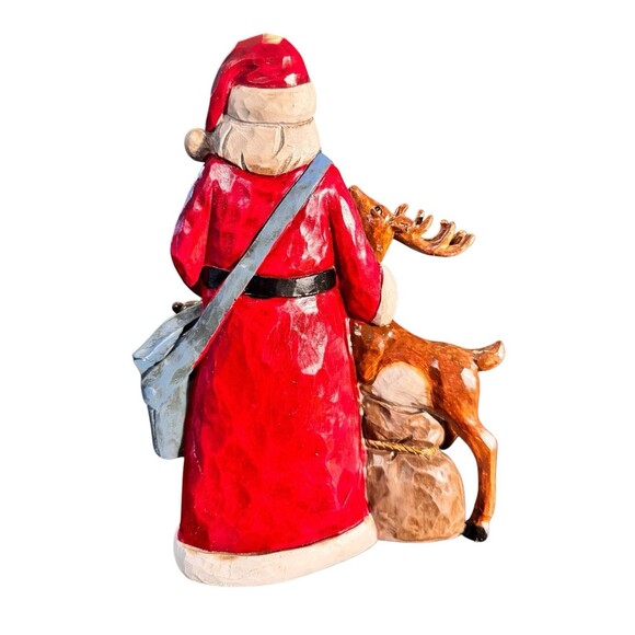 GISELA GRAHAM RESIN SANTA WITH DEER & PRESENT SACK FIGURINE 11.5” - Picture 4 of 11